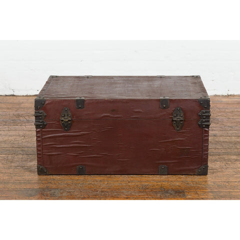 Qing Dynasty Period 19th Century Brown Leather Trunk with Brass Hardware-YN7724-7. Asian & Chinese Furniture, Art, Antiques, Vintage Home Décor for sale at FEA Home