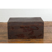 Brown Leather Brown Trunk with Etched Brass Lock and Distressed Patina