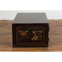 Chinese Late Qing Dynasty Dark Lacquer Low Cabinet with Architecture Motifs