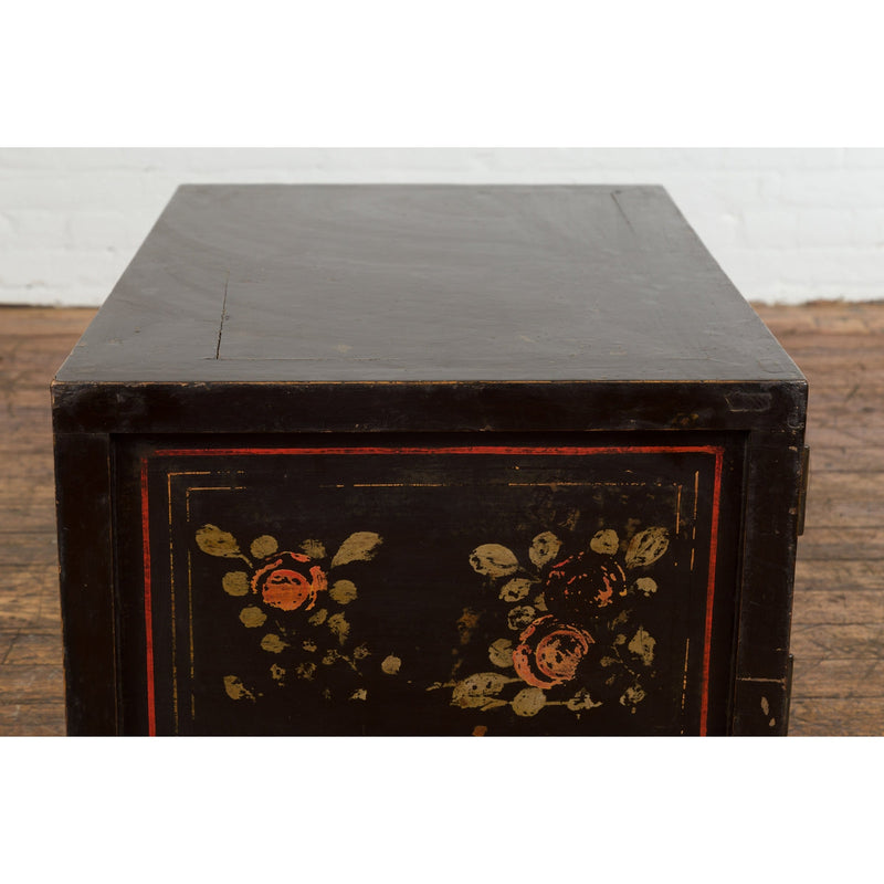 Chinese Late Qing Dynasty Dark Lacquer Low Cabinet with Architecture Motifs-YN7728-14. Asian & Chinese Furniture, Art, Antiques, Vintage Home Décor for sale at FEA Home