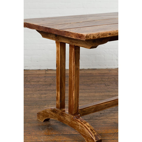 19th Century Country Farmhouse Table with Trestle Base and Distressed Finish-YN7729-10. Asian & Chinese Furniture, Art, Antiques, Vintage Home Décor for sale at FEA Home