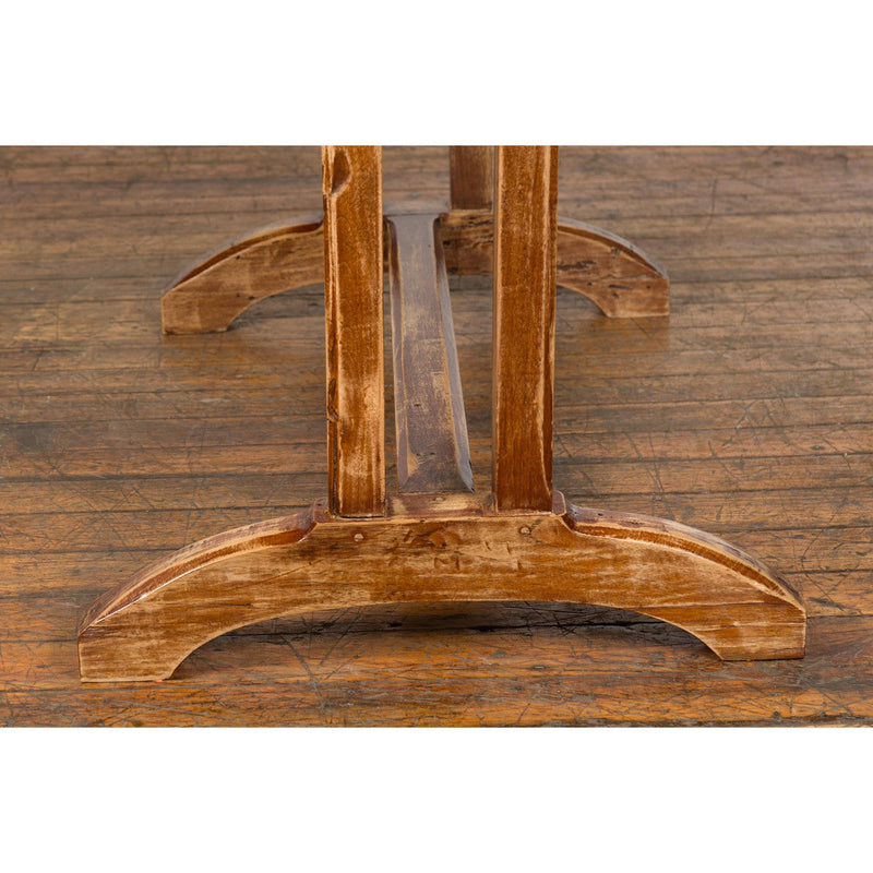 19th Century Country Farmhouse Table with Trestle Base and Distressed Finish-YN7729-13. Asian & Chinese Furniture, Art, Antiques, Vintage Home Décor for sale at FEA Home
