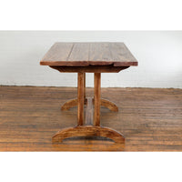 19th Century Country Farmhouse Table with Trestle Base and Distressed Finish