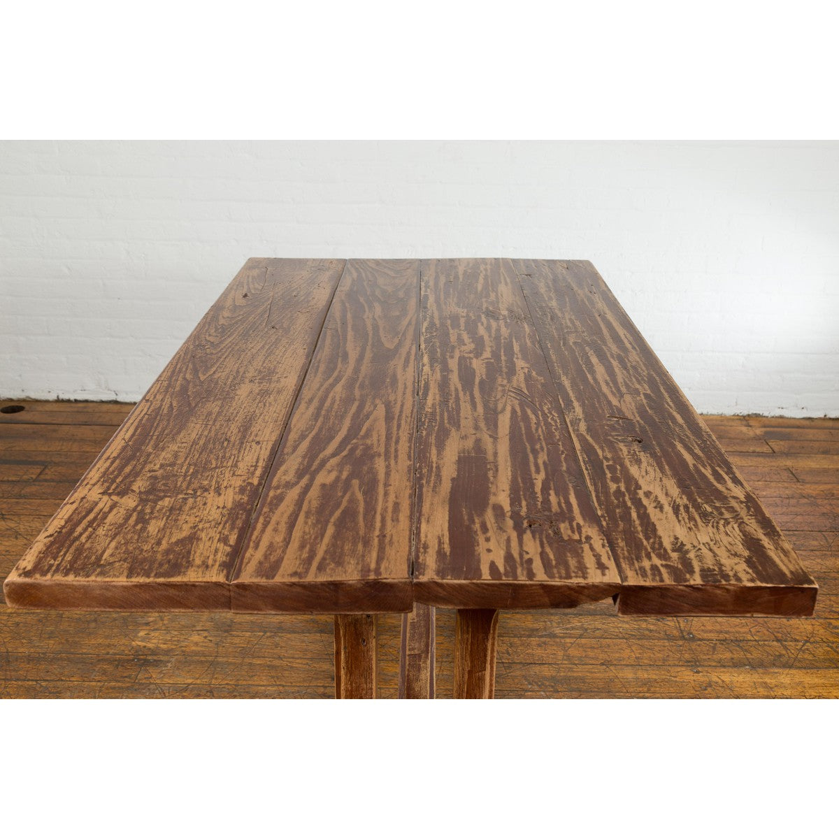 19th Century Country Farmhouse Table with Trestle Base and Distressed Finish-17. Asian &amp; Chinese Furniture, Art, Antiques, Vintage Home Décor for sale at FEA Home