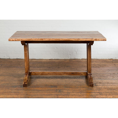 19th Century Country Farmhouse Table with Trestle Base and Distressed Finish-YN7729-4. Asian & Chinese Furniture, Art, Antiques, Vintage Home Décor for sale at FEA Home