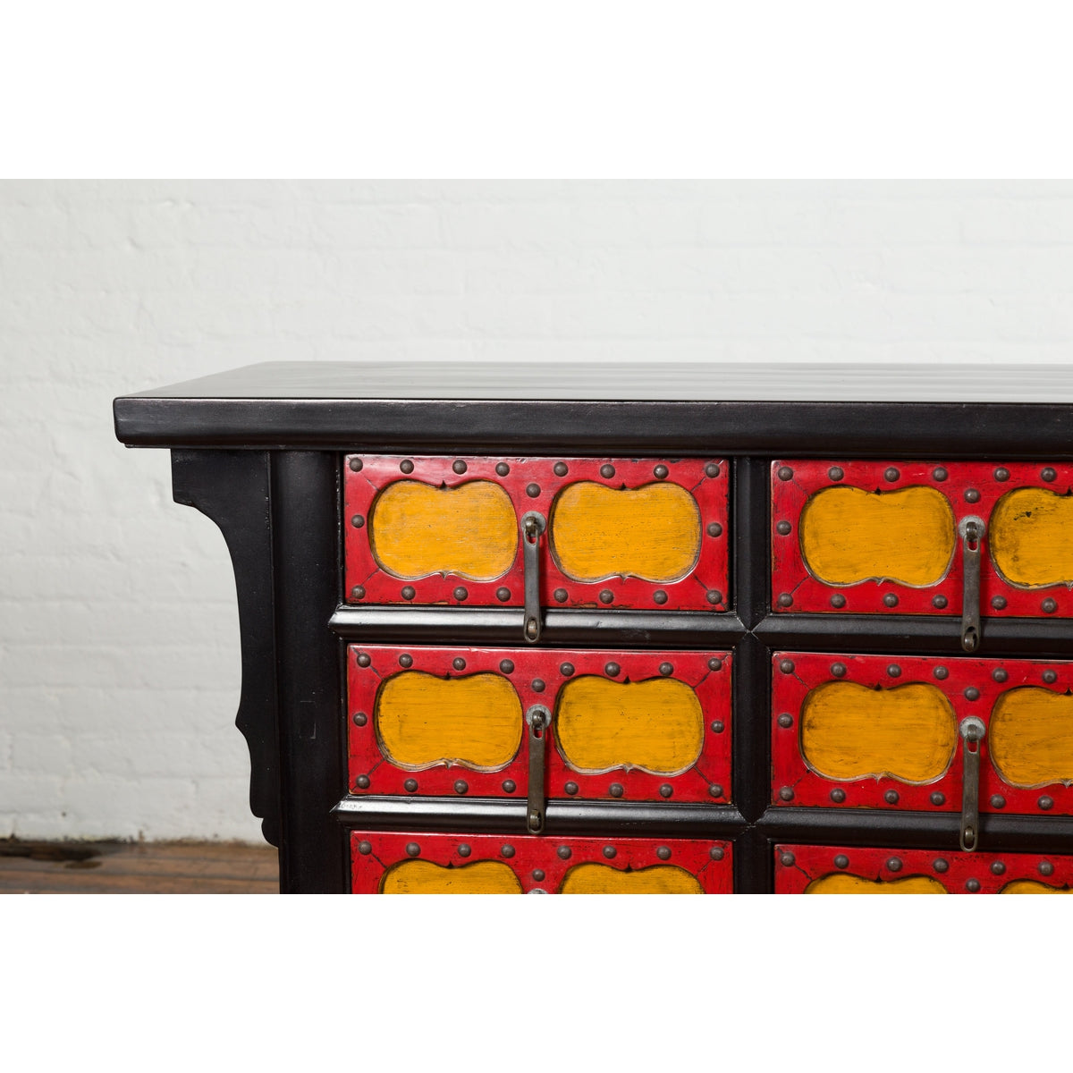 Chinese Qing Dynasty 19th Century Long Polychrome Sideboard with 12 Drawers-19. Asian &amp; Chinese Furniture, Art, Antiques, Vintage Home Décor for sale at FEA Home