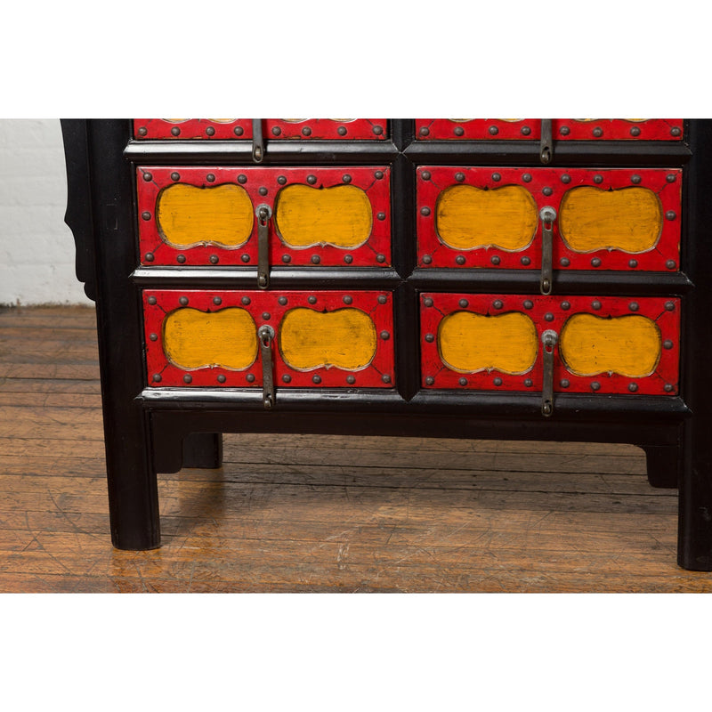 Chinese Qing Dynasty 19th Century Long Polychrome Sideboard with 12 Drawers-YN7733-20. Asian & Chinese Furniture, Art, Antiques, Vintage Home Décor for sale at FEA Home