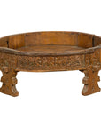 Indian Tribal 1920s Teak Chakki Grinding Table with Geometric Hand-Carved Motifs-1. Asian & Chinese Furniture, Art, Antiques, Vintage Home Décor for sale at FEA Home