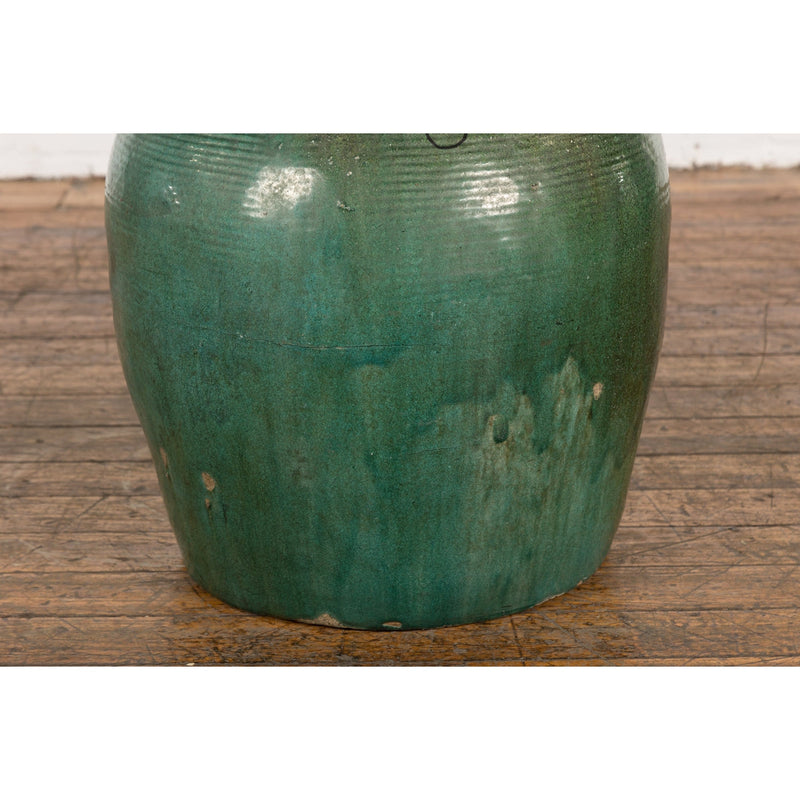 Large Chinese Vintage Green Glazed Ceramic Planter with Striated Décor-YN7750-13. Asian & Chinese Furniture, Art, Antiques, Vintage Home Décor for sale at FEA Home
