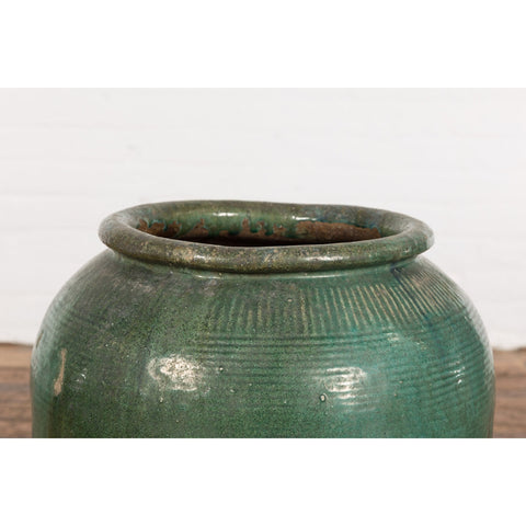 Large Chinese Vintage Green Glazed Ceramic Planter with Striated Décor-YN7750-7. Asian & Chinese Furniture, Art, Antiques, Vintage Home Décor for sale at FEA Home