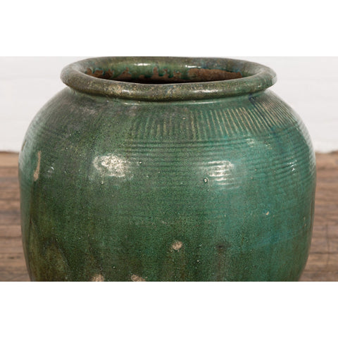 Large Chinese Vintage Green Glazed Ceramic Planter with Striated Décor-YN7750-8. Asian & Chinese Furniture, Art, Antiques, Vintage Home Décor for sale at FEA Home