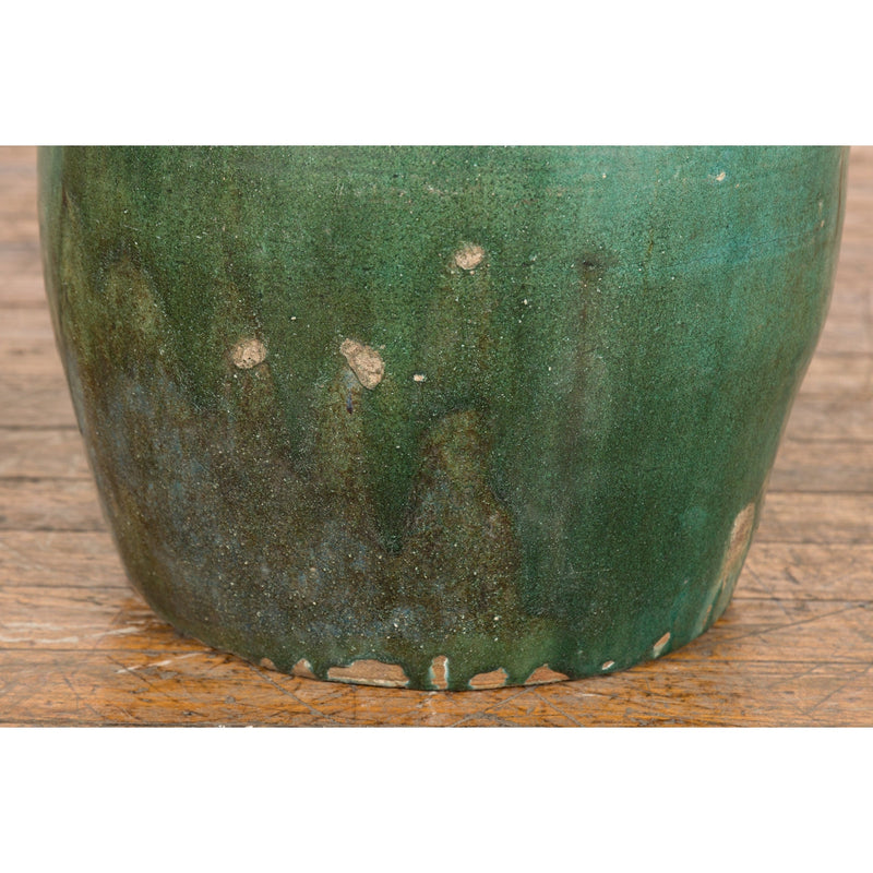 Large Chinese Vintage Green Glazed Ceramic Planter with Striated Décor-YN7750-9. Asian & Chinese Furniture, Art, Antiques, Vintage Home Décor for sale at FEA Home
