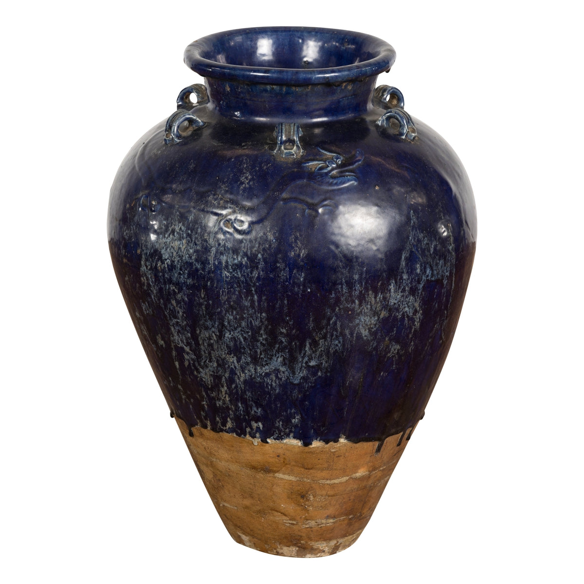 Large Antique 19th Century Thai Cobalt Blue Martaban Jar with Dragon Motif-1. Asian & Chinese Furniture, Art, Antiques, Vintage Home Décor for sale at FEA Home
