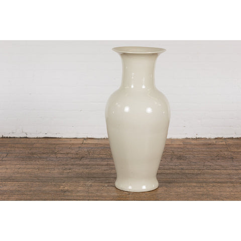 Oversized Chinese Vintage Altar Vase with Blanc de Chine Finish and Flaring Neck-YN7756-11. Asian & Chinese Furniture, Art, Antiques, Vintage Home Décor for sale at FEA Home
