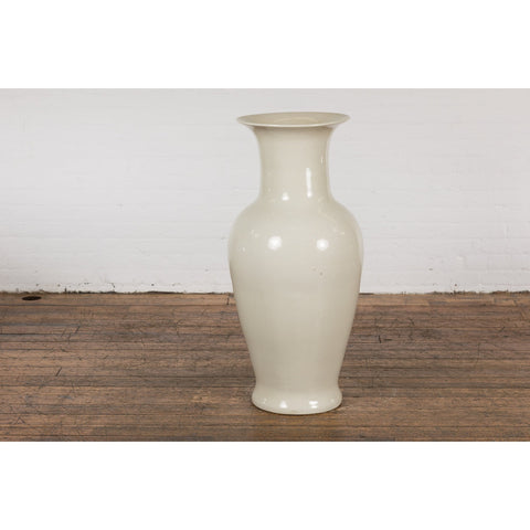 Oversized Chinese Vintage Altar Vase with Blanc de Chine Finish and Flaring Neck-YN7756-12. Asian & Chinese Furniture, Art, Antiques, Vintage Home Décor for sale at FEA Home