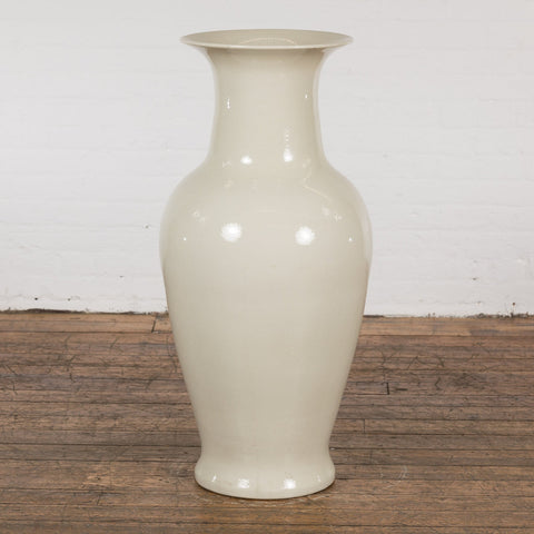 Oversized Chinese Vintage Altar Vase with Blanc de Chine Finish and Flaring Neck-YN7756-2. Asian & Chinese Furniture, Art, Antiques, Vintage Home Décor for sale at FEA Home