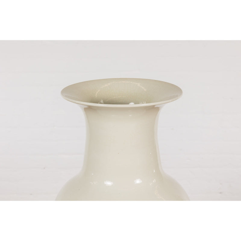 Oversized Chinese Vintage Altar Vase with Blanc de Chine Finish and Flaring Neck-YN7756-5. Asian & Chinese Furniture, Art, Antiques, Vintage Home Décor for sale at FEA Home