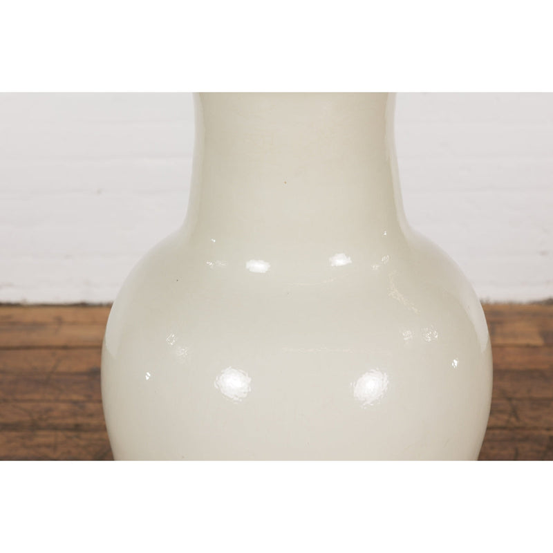 Oversized Chinese Vintage Altar Vase with Blanc de Chine Finish and Flaring Neck-YN7756-6. Asian & Chinese Furniture, Art, Antiques, Vintage Home Décor for sale at FEA Home