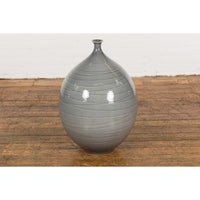 Silver Grey Glazed Ceramic Vase-YN7763-13. Asian & Chinese Furniture, Art, Antiques, Vintage Home Décor for sale at FEA Home