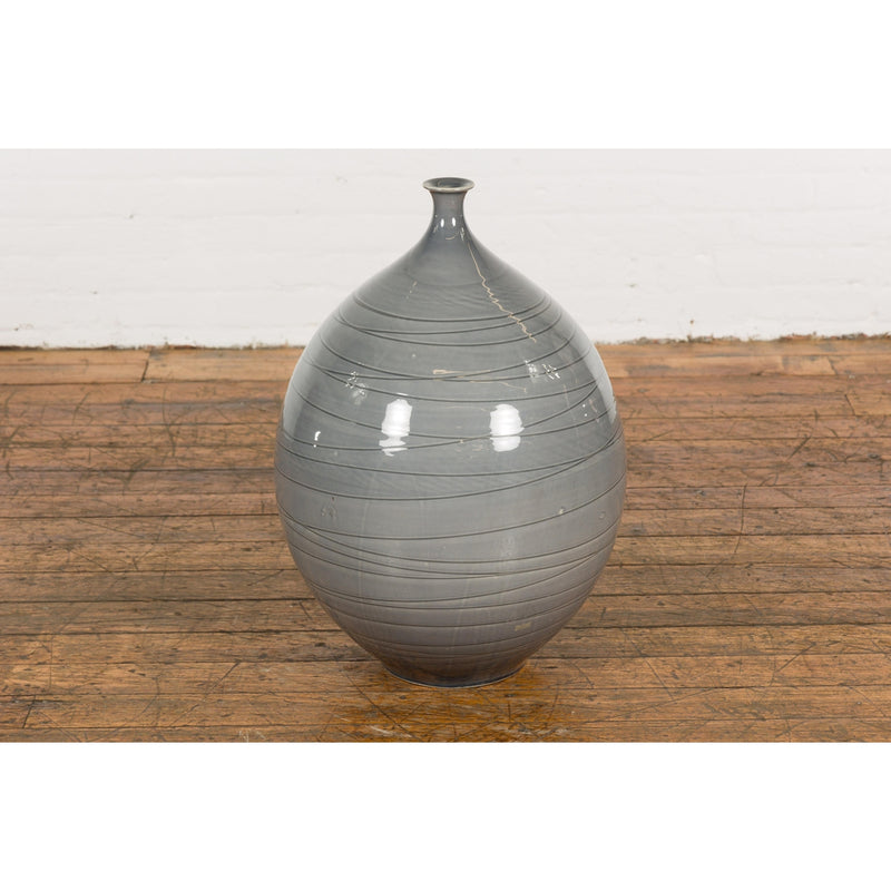Silver Grey Glazed Ceramic Vase-YN7763-14. Asian & Chinese Furniture, Art, Antiques, Vintage Home Décor for sale at FEA Home