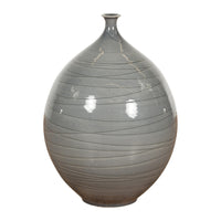 Silver Grey Glazed Ceramic Vase-YN7763-16. Asian & Chinese Furniture, Art, Antiques, Vintage Home Décor for sale at FEA Home