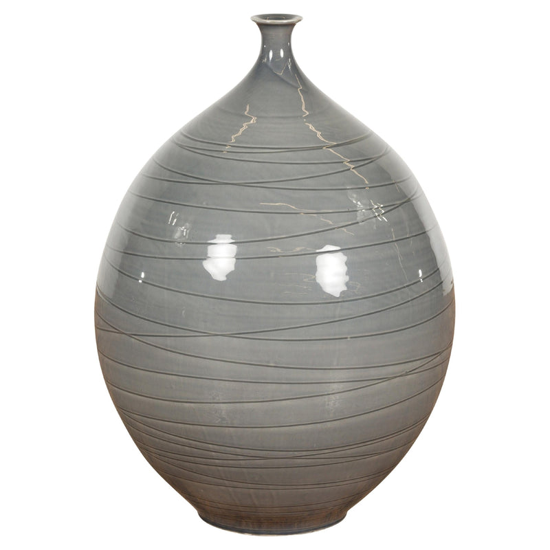 Silver Grey Glazed Ceramic Vase-YN7763-1. Asian & Chinese Furniture, Art, Antiques, Vintage Home Décor for sale at FEA Home