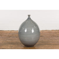 Silver Grey Glazed Ceramic Vase-YN7763-3. Asian & Chinese Furniture, Art, Antiques, Vintage Home Décor for sale at FEA Home