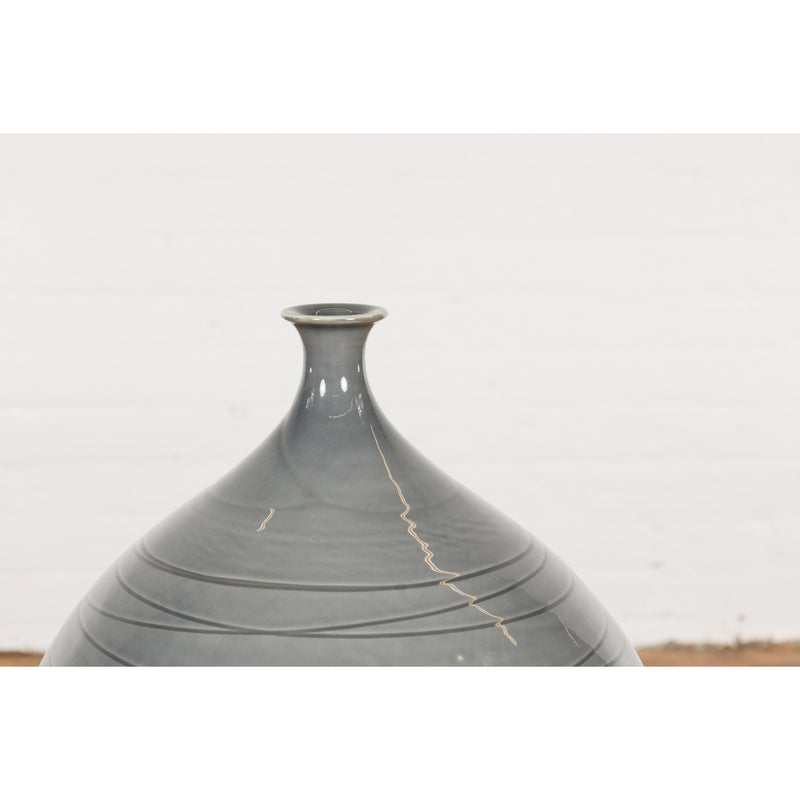 Silver Grey Glazed Ceramic Vase-YN7763-4. Asian & Chinese Furniture, Art, Antiques, Vintage Home Décor for sale at FEA Home