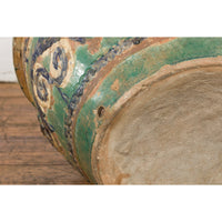 Antique Annamese Green, Blue and Ocher Planter with Dragon and Foliage Motifs