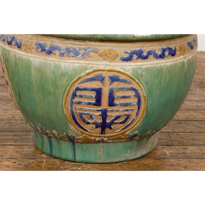 19th Century Antique Green and Blue Garden Planter-YN7771-10. Asian & Chinese Furniture, Art, Antiques, Vintage Home Décor for sale at FEA Home