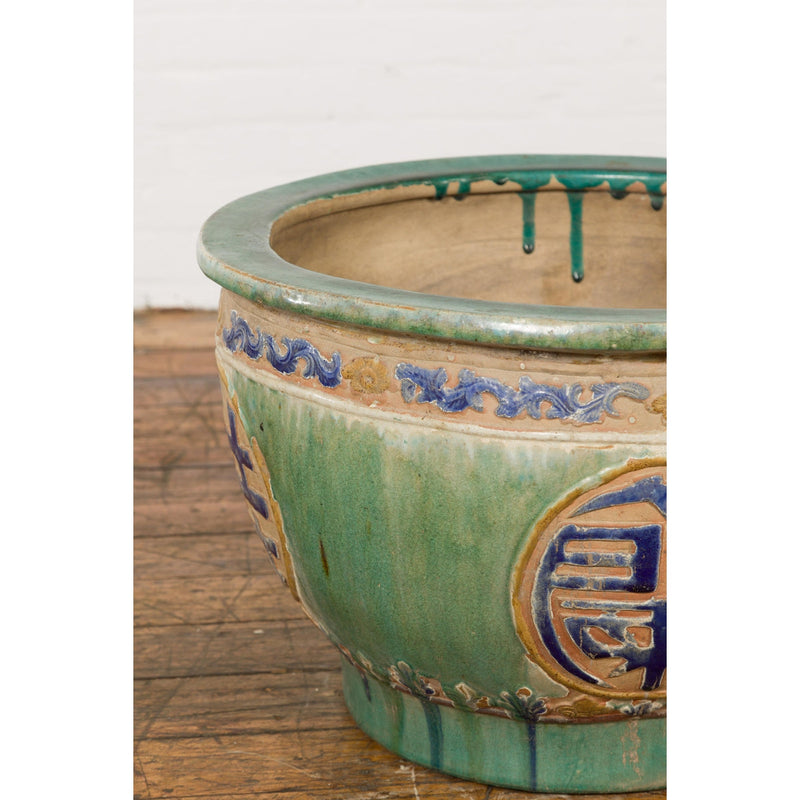 19th Century Antique Green and Blue Garden Planter-YN7771-11. Asian & Chinese Furniture, Art, Antiques, Vintage Home Décor for sale at FEA Home