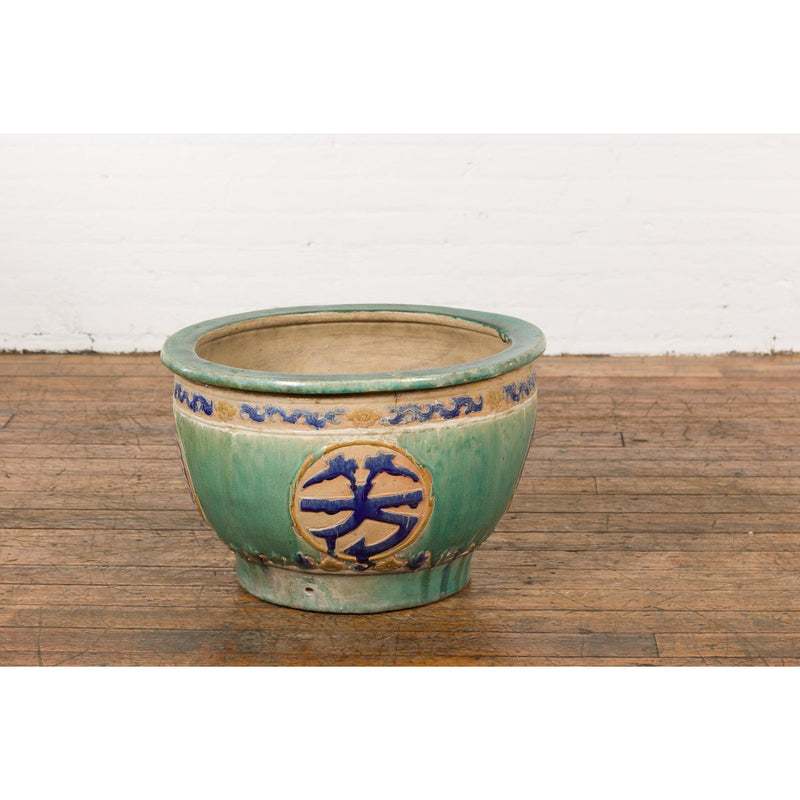 19th Century Antique Green and Blue Garden Planter-YN7771-16. Asian & Chinese Furniture, Art, Antiques, Vintage Home Décor for sale at FEA Home