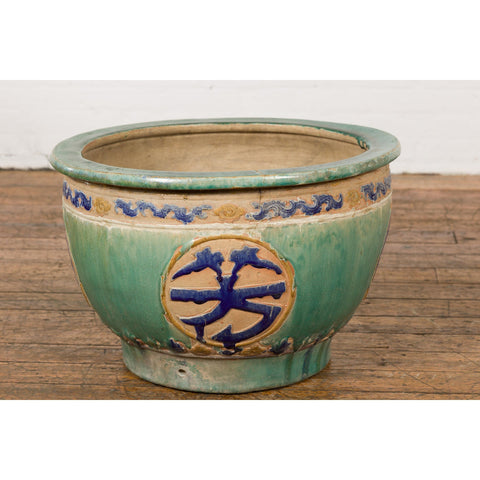 19th Century Antique Green and Blue Garden Planter-YN7771-17. Asian & Chinese Furniture, Art, Antiques, Vintage Home Décor for sale at FEA Home