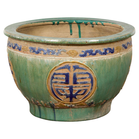 19th Century Antique Green and Blue Garden Planter-YN7771-1. Asian & Chinese Furniture, Art, Antiques, Vintage Home Décor for sale at FEA Home