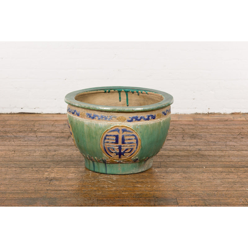 19th Century Antique Green and Blue Garden Planter-YN7771-4. Asian & Chinese Furniture, Art, Antiques, Vintage Home Décor for sale at FEA Home