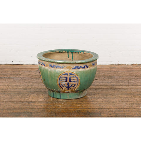 19th Century Antique Green and Blue Garden Planter-YN7771-4. Asian & Chinese Furniture, Art, Antiques, Vintage Home Décor for sale at FEA Home