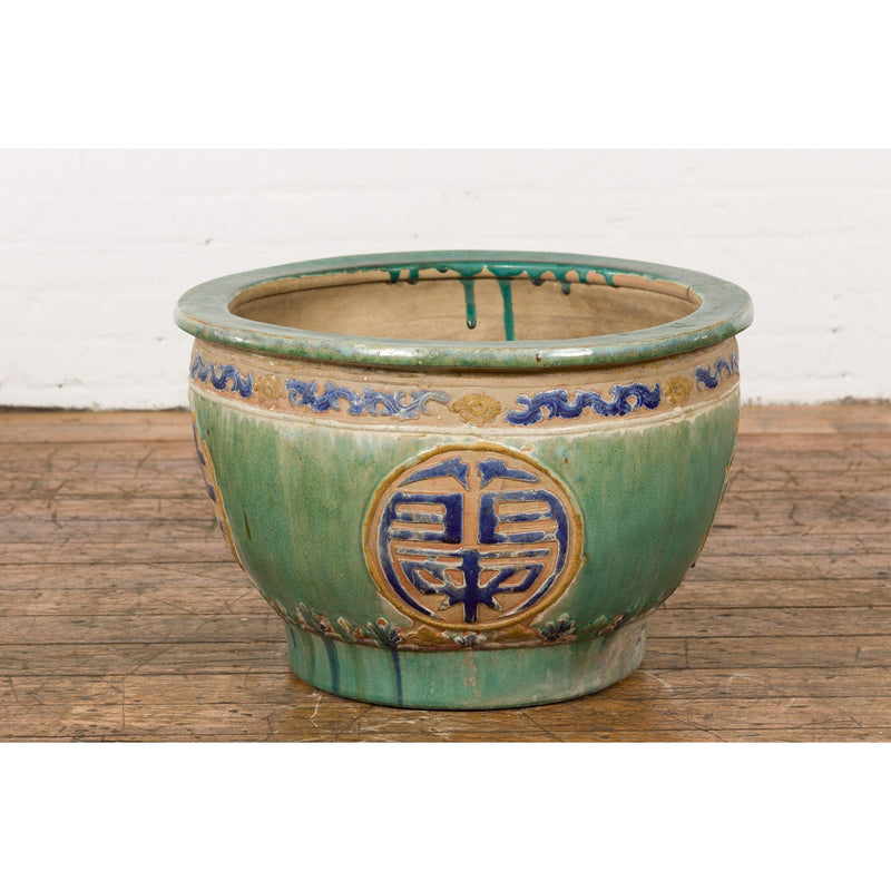 19th Century Antique Green and Blue Garden Planter-YN7771-6. Asian & Chinese Furniture, Art, Antiques, Vintage Home Décor for sale at FEA Home