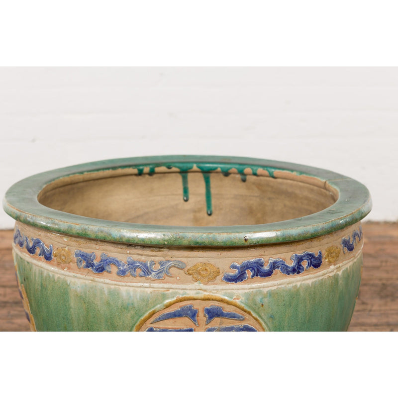 19th Century Antique Green and Blue Garden Planter-YN7771-8. Asian & Chinese Furniture, Art, Antiques, Vintage Home Décor for sale at FEA Home