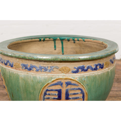 19th Century Antique Green and Blue Garden Planter-YN7771-9. Asian & Chinese Furniture, Art, Antiques, Vintage Home Décor for sale at FEA Home