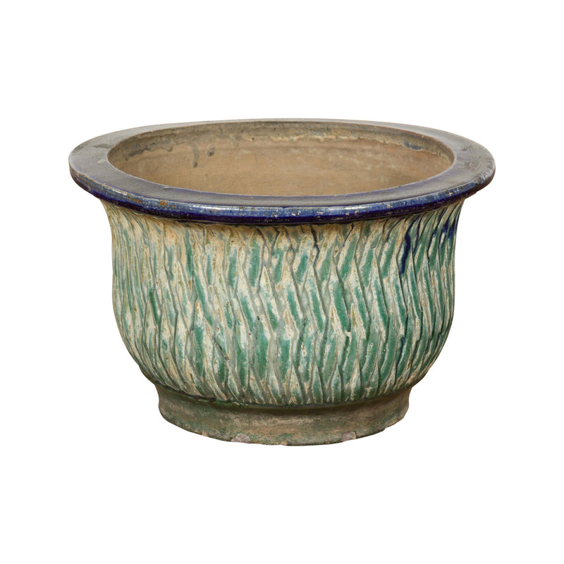 Qing Dynasty Period Multi-Glaze Planter with Green and Blue Accents-YN7773-15. Asian & Chinese Furniture, Art, Antiques, Vintage Home Décor for sale at FEA Home