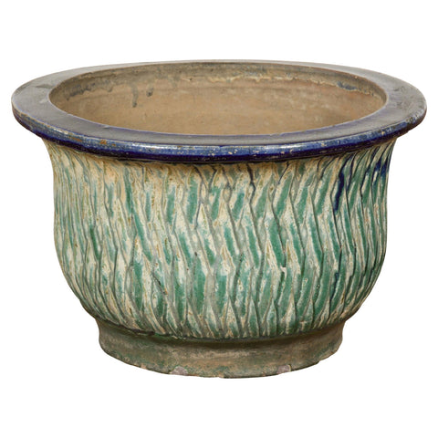Qing Dynasty Period Multi-Glaze Planter with Green and Blue Accents-YN7773-1-Unique Furniture-Art-Antiques-Home Décor in NY