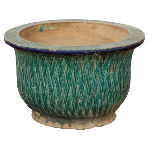 Multi-Glaze Planter with Green and Blue Accents, Qing Dynasty Period-YN7774-1-Unique Furniture-Art-Antiques-Home Décor in NY