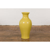 Chinese Vintage Altar Vase with Yellow Crackle Finish and Flaring Neck