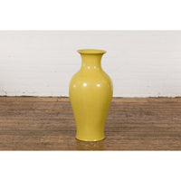 Chinese Vintage Altar Vase with Yellow Crackle Finish and Flaring Neck