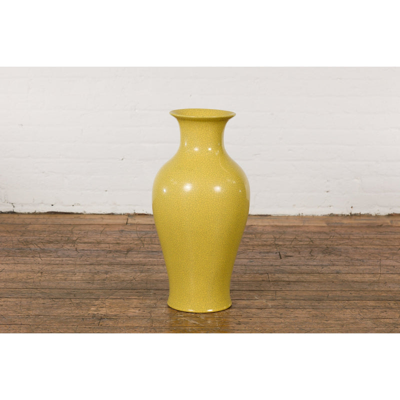 Chinese Vintage Altar Vase with Yellow Crackle Finish and Flaring Neck-YN7775-14. Asian & Chinese Furniture, Art, Antiques, Vintage Home Décor for sale at FEA Home