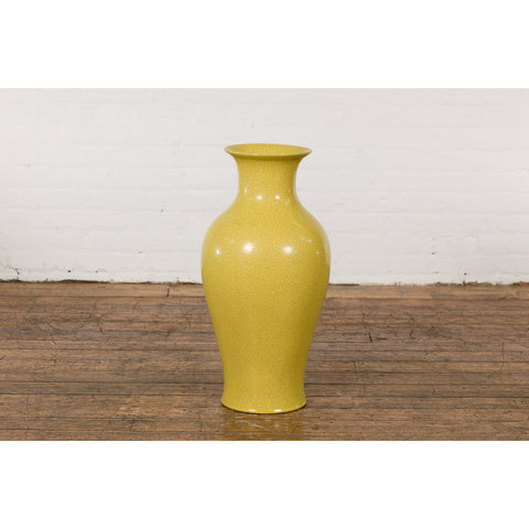 Chinese Vintage Altar Vase with Yellow Crackle Finish and Flaring Neck-YN7775-14. Asian & Chinese Furniture, Art, Antiques, Vintage Home Décor for sale at FEA Home