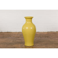 Chinese Vintage Altar Vase with Yellow Crackle Finish and Flaring Neck