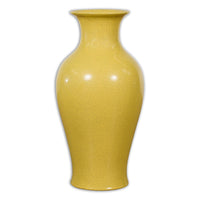 Chinese Vintage Altar Vase with Yellow Crackle Finish and Flaring Neck