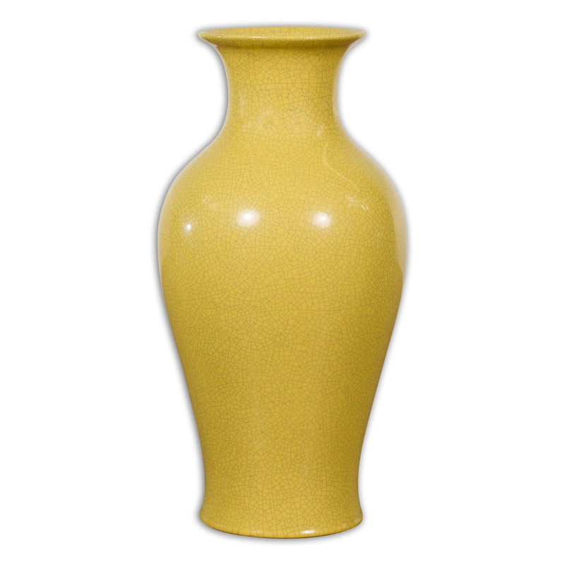 Chinese Vintage Altar Vase with Yellow Crackle Finish and Flaring Neck-YN7775-1. Asian & Chinese Furniture, Art, Antiques, Vintage Home Décor for sale at FEA Home