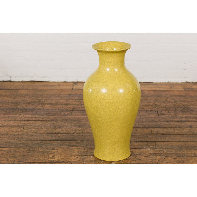 Chinese Vintage Altar Vase with Yellow Crackle Finish and Flaring Neck-YN7775-2. Asian & Chinese Furniture, Art, Antiques, Vintage Home Décor for sale at FEA Home